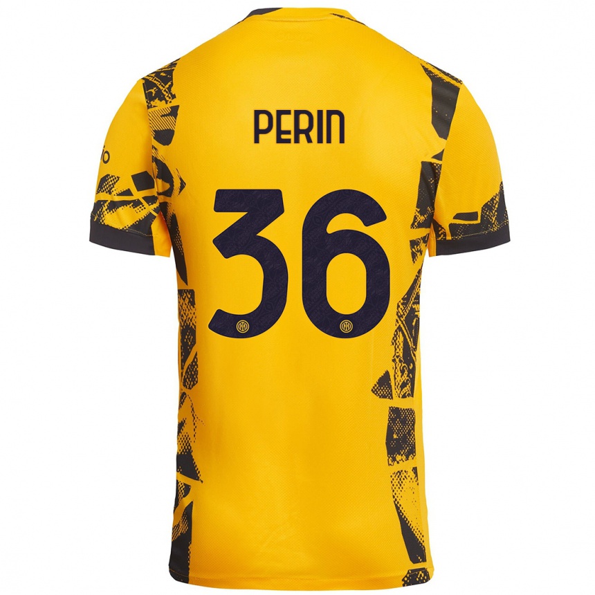 Kids Football Nicolo Perin #36 Gold Black Third Jersey 2024/25 T-Shirt Uk