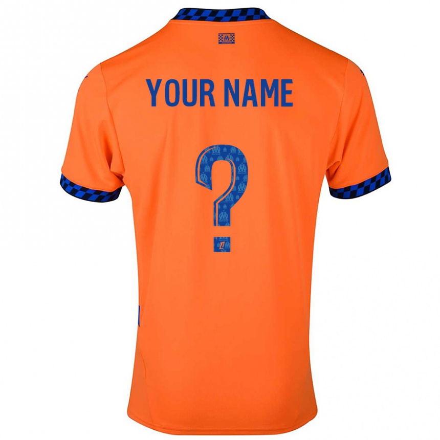 Kids Football Your Name #0 Orange Dark Blue Third Jersey 2024/25 T-Shirt Uk