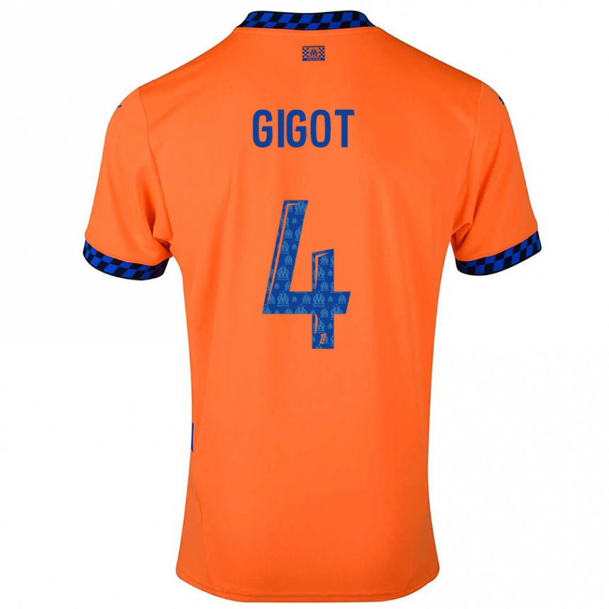 Kids Football Samuel Gigot #4 Orange Dark Blue Third Jersey 2024/25 T-Shirt Uk