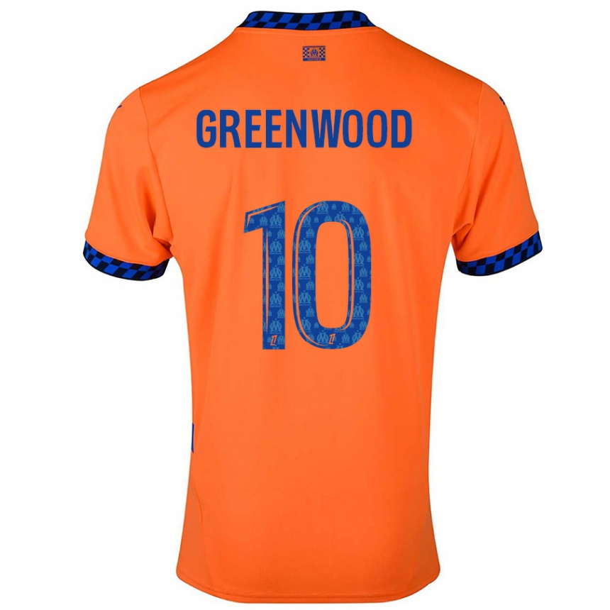 Kids Football Mason Greenwood #10 Orange Dark Blue Third Jersey 2024/25 T-Shirt Uk