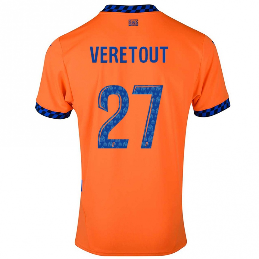 Kids Football Jordan Veretout #27 Orange Dark Blue Third Jersey 2024/25 T-Shirt Uk