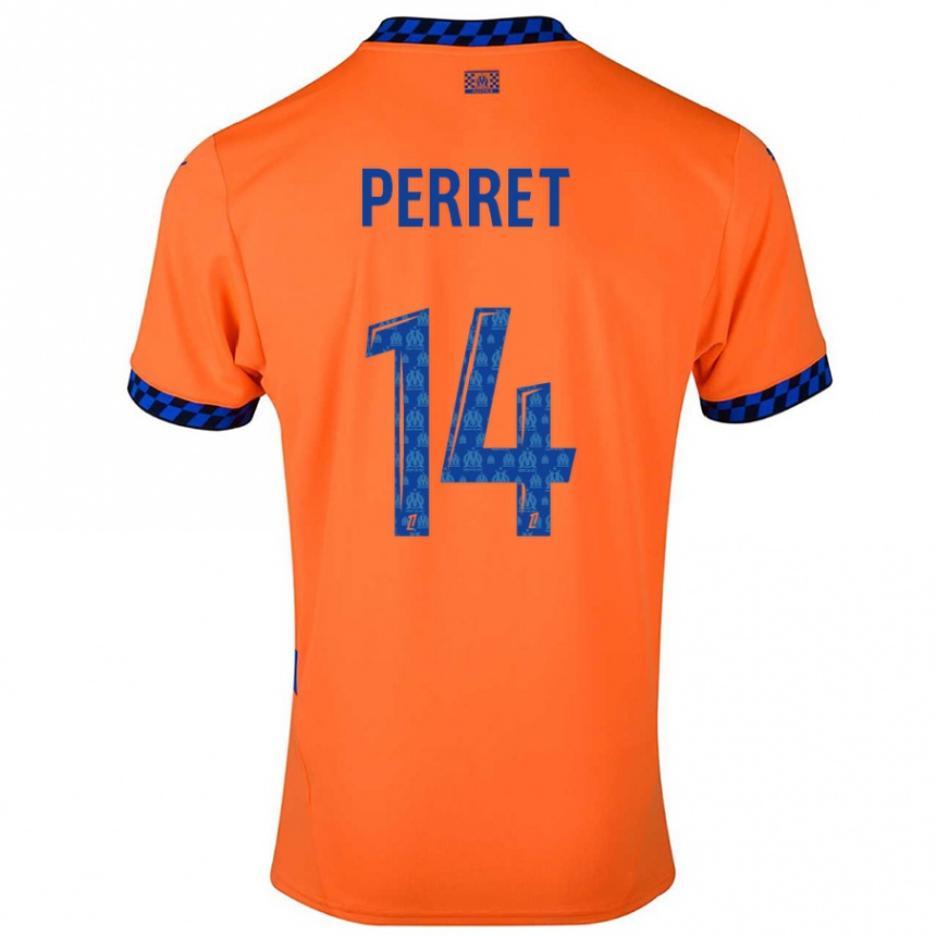 Kids Football Jenny Perret #14 Orange Dark Blue Third Jersey 2024/25 T-Shirt Uk