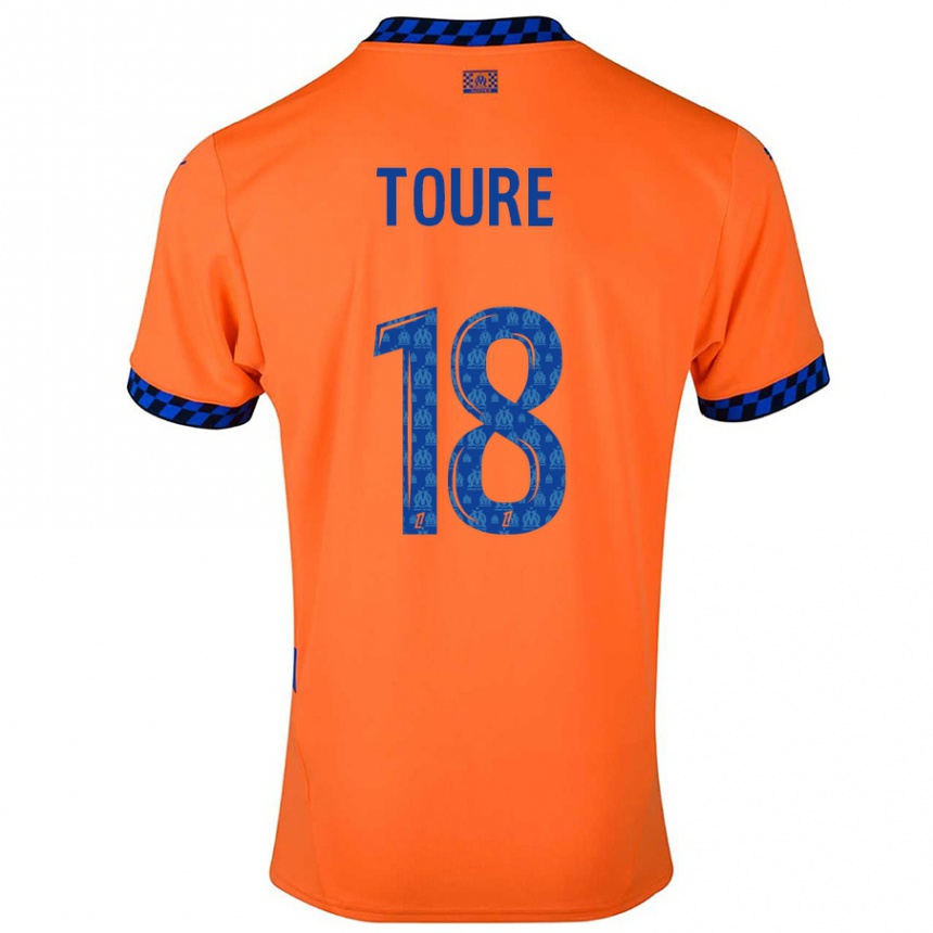 Kids Football Isaak Toure #18 Orange Dark Blue Third Jersey 2024/25 T-Shirt Uk