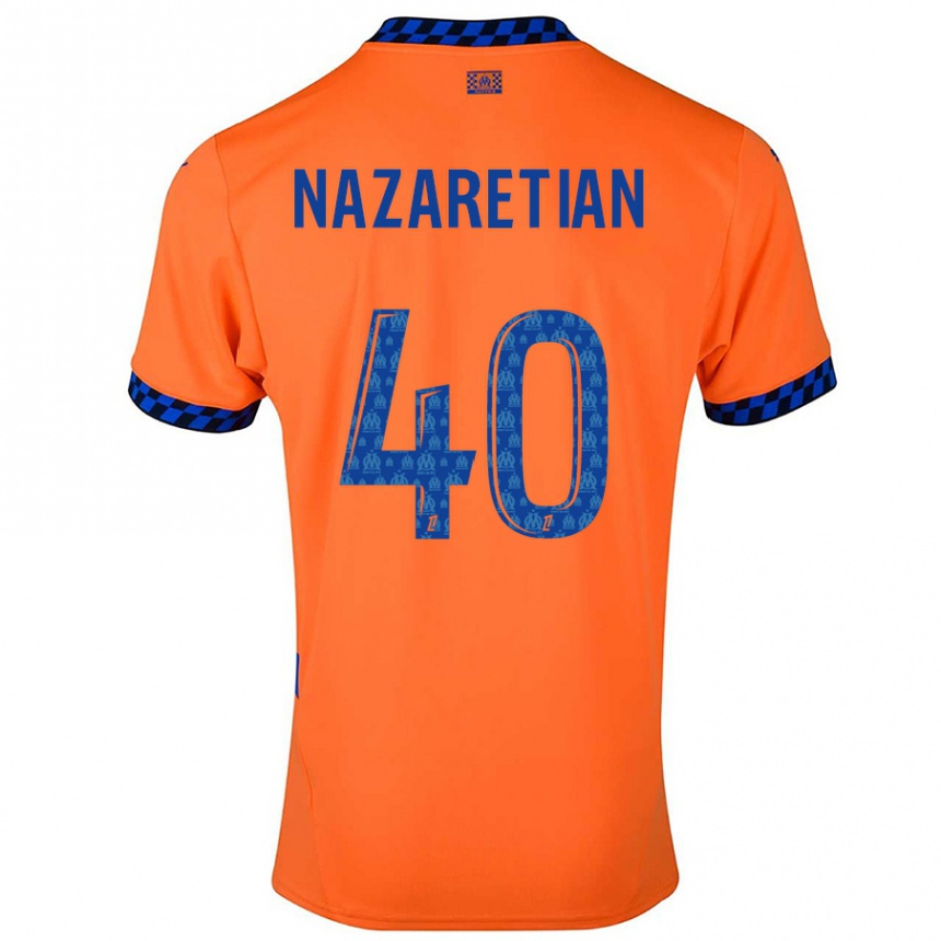 Kids Football Manuel Nazaretian #40 Orange Dark Blue Third Jersey 2024/25 T-Shirt Uk