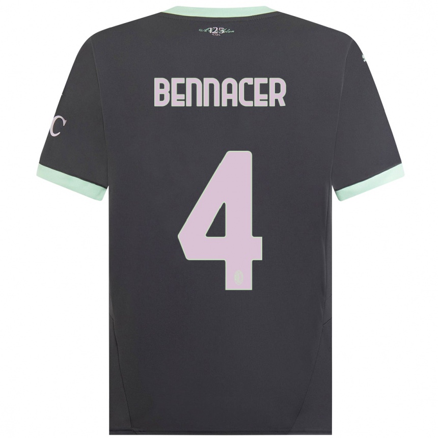 Kids Football Ismael Bennacer #4 Grey Third Jersey 2024/25 T-Shirt Uk