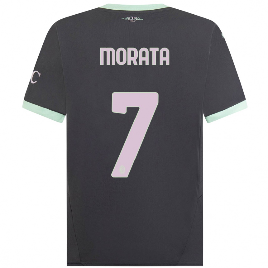 Kids Football Alvaro Morata #7 Grey Third Jersey 2024/25 T-Shirt Uk