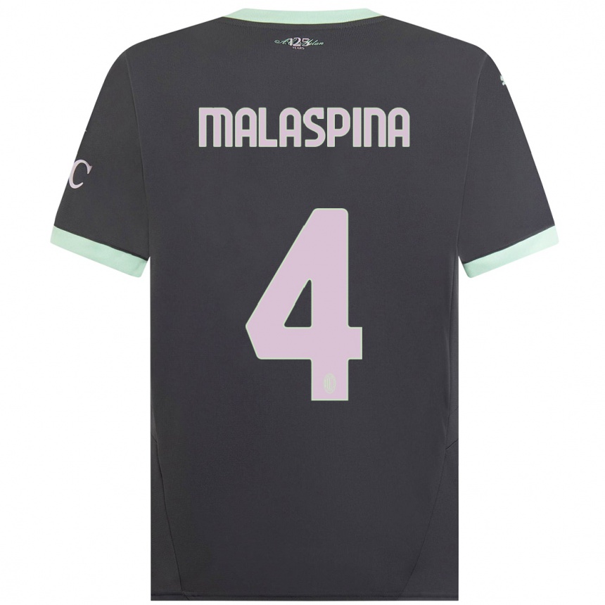 Kids Football Mattia Malaspina #4 Grey Third Jersey 2024/25 T-Shirt Uk