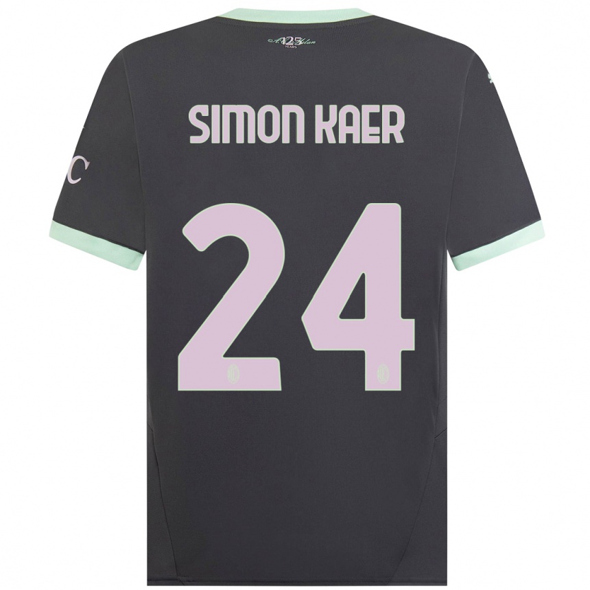 Kids Football Simon Kaer #24 Grey Third Jersey 2024/25 T-Shirt Uk