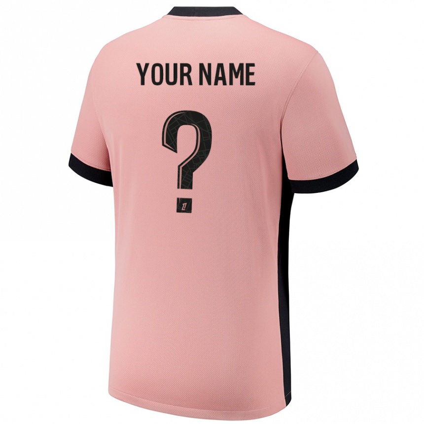 Kids Football Your Name #0 Rust Pink Third Jersey 2024/25 T-Shirt Uk