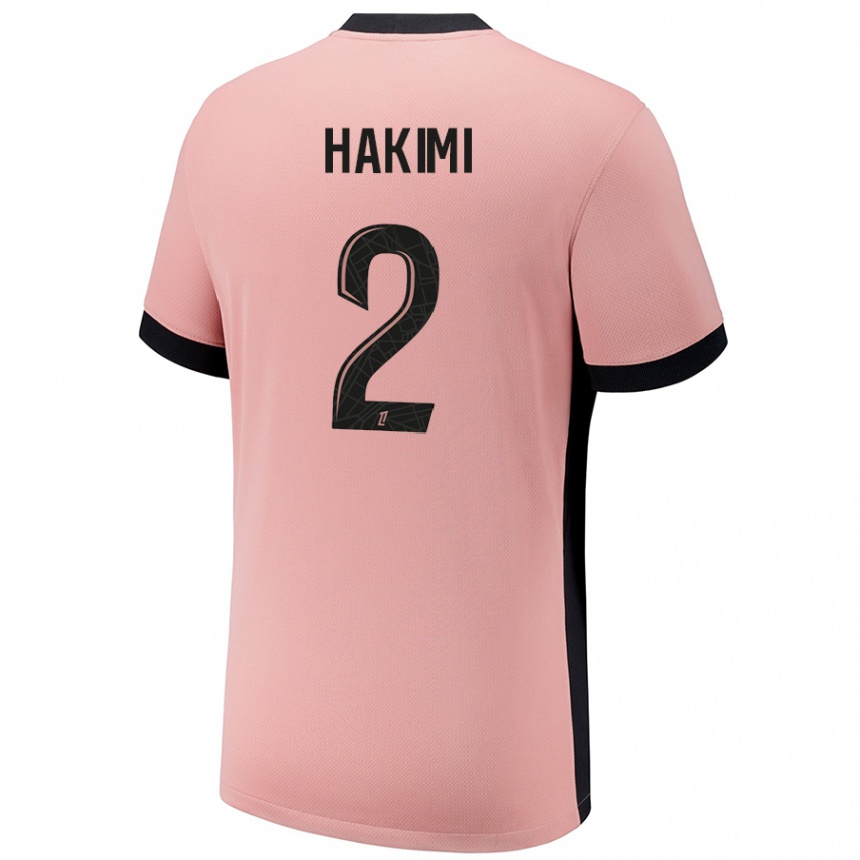 Kids Football Achraf Hakimi #2 Rust Pink Third Jersey 2024/25 T-Shirt Uk