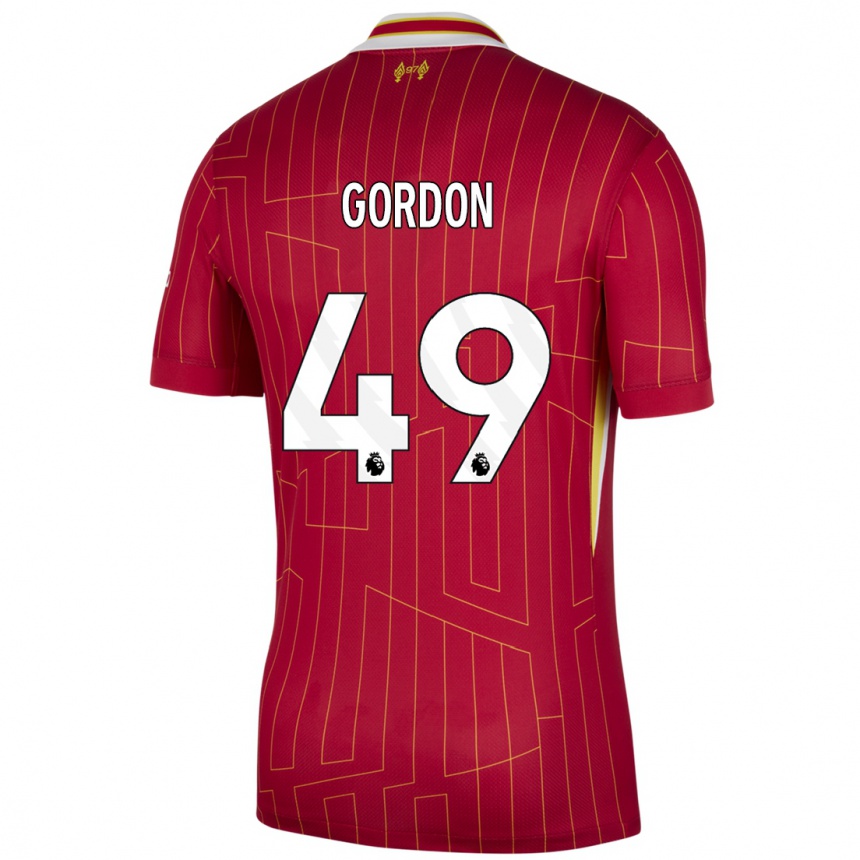 Men Football Kaide Gordon #49 Red Yellow White Home Jersey 2024/25 T-Shirt Uk