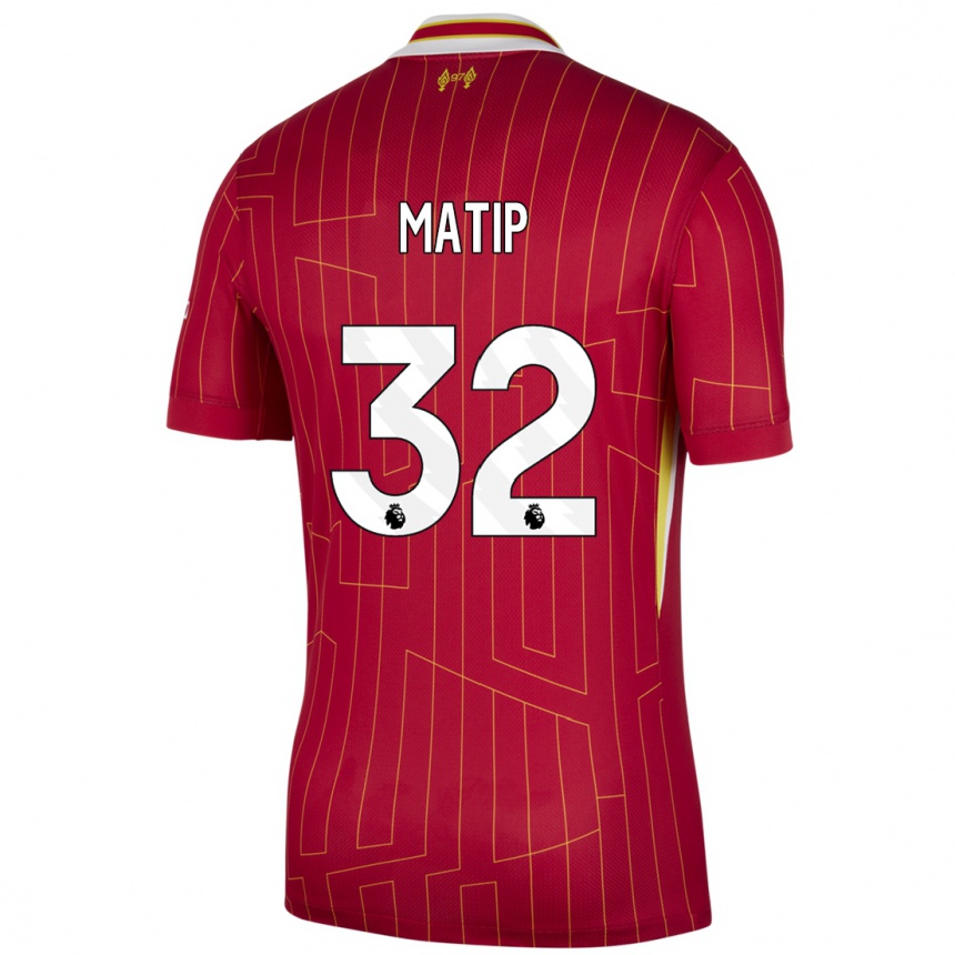 Men Football Joel Matip #32 Red Yellow White Home Jersey 2024/25 T-Shirt Uk