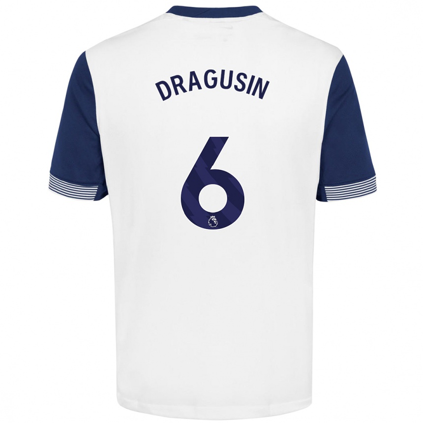 Men Football Radu Drăgușin #6 White Blue Home Jersey 2024/25 T-Shirt Uk