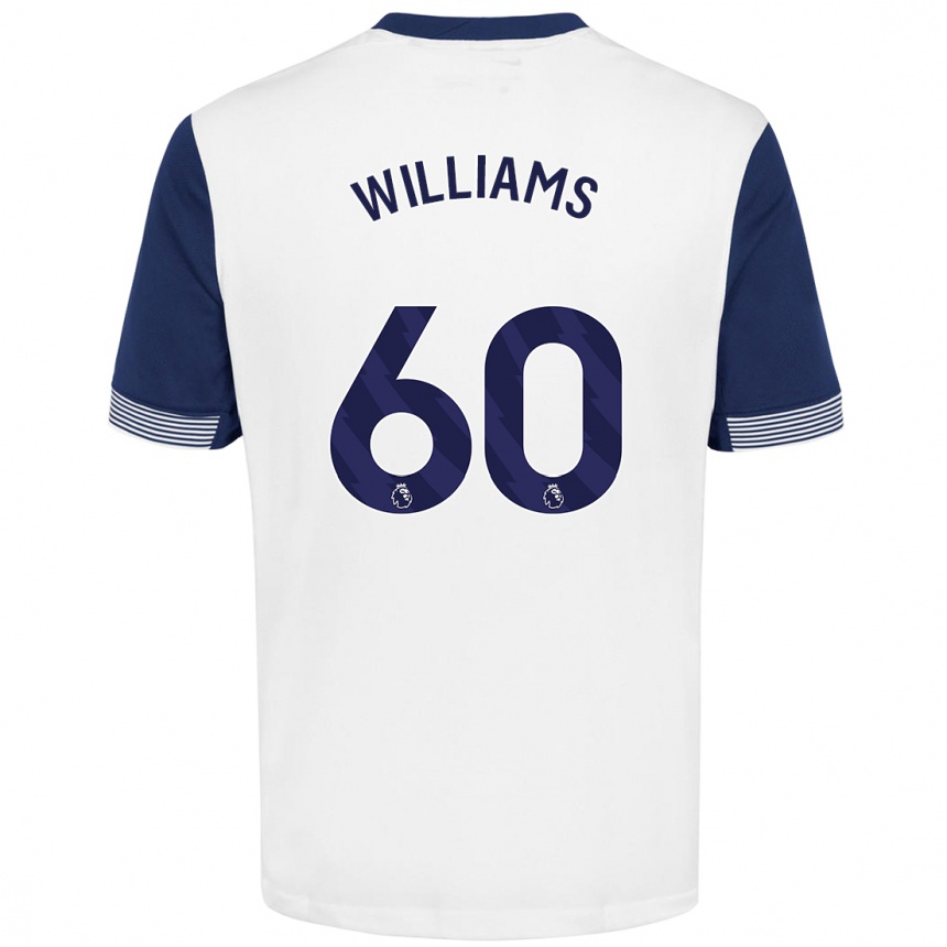 Men Football Jaden Williams #60 White Blue Home Jersey 2024/25 T-Shirt Uk