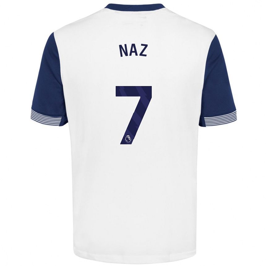 Men Football Jessica Naz #7 White Blue Home Jersey 2024/25 T-Shirt Uk