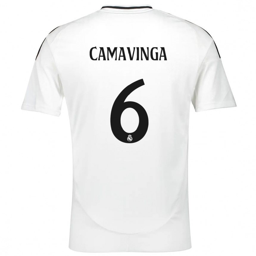 Men Football Eduardo Camavinga #6 White Home Jersey 2024/25 T-Shirt Uk