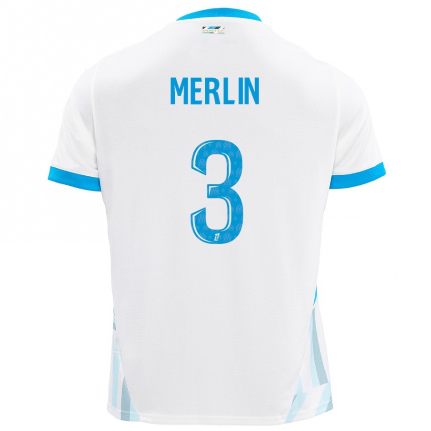 Men Football Quentin Merlin #3 White Sky Blue Home Jersey 2024/25 T-Shirt Uk