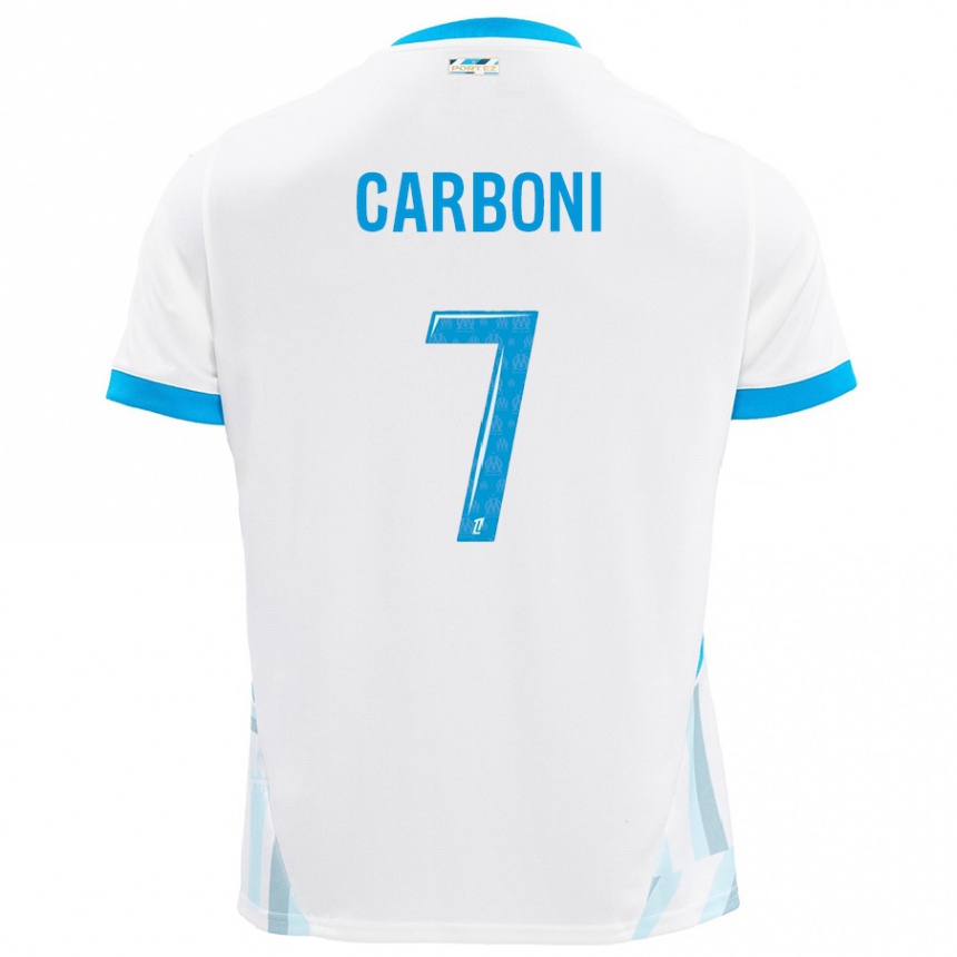 Men Football Valentín Carboni #7 White Sky Blue Home Jersey 2024/25 T-Shirt Uk