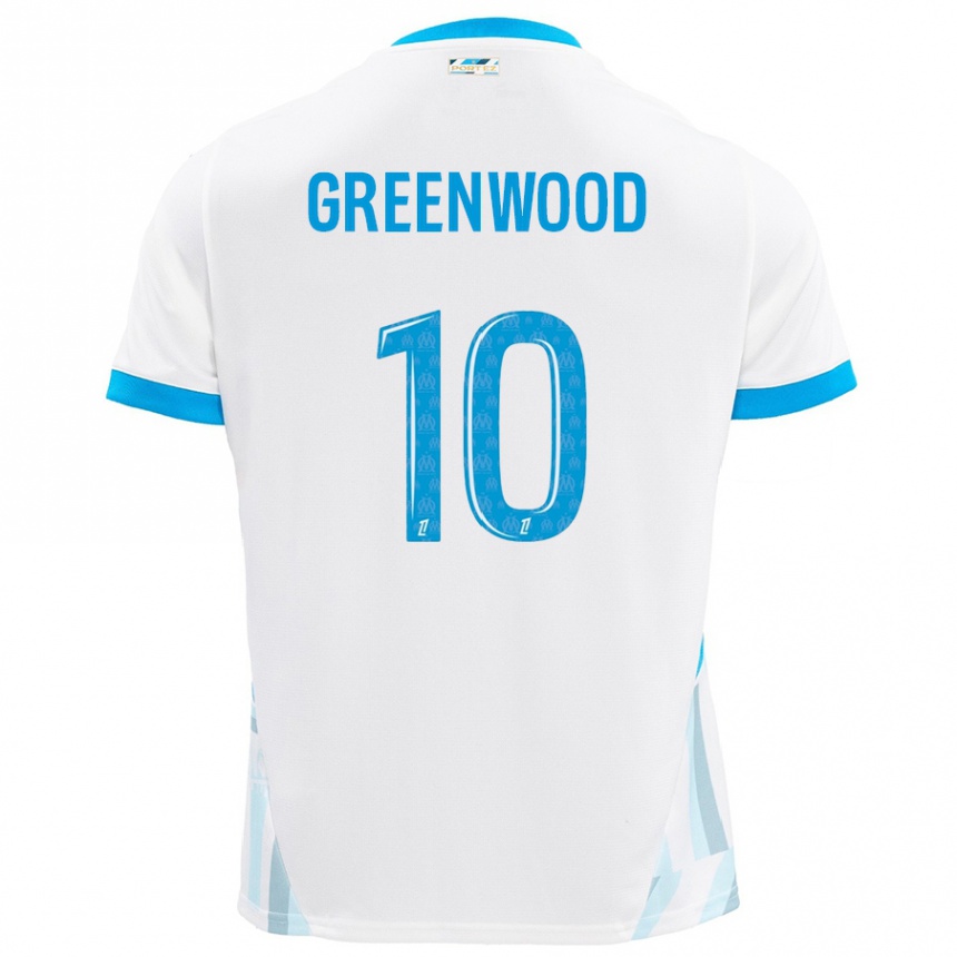 Men Football Mason Greenwood #10 White Sky Blue Home Jersey 2024/25 T-Shirt Uk