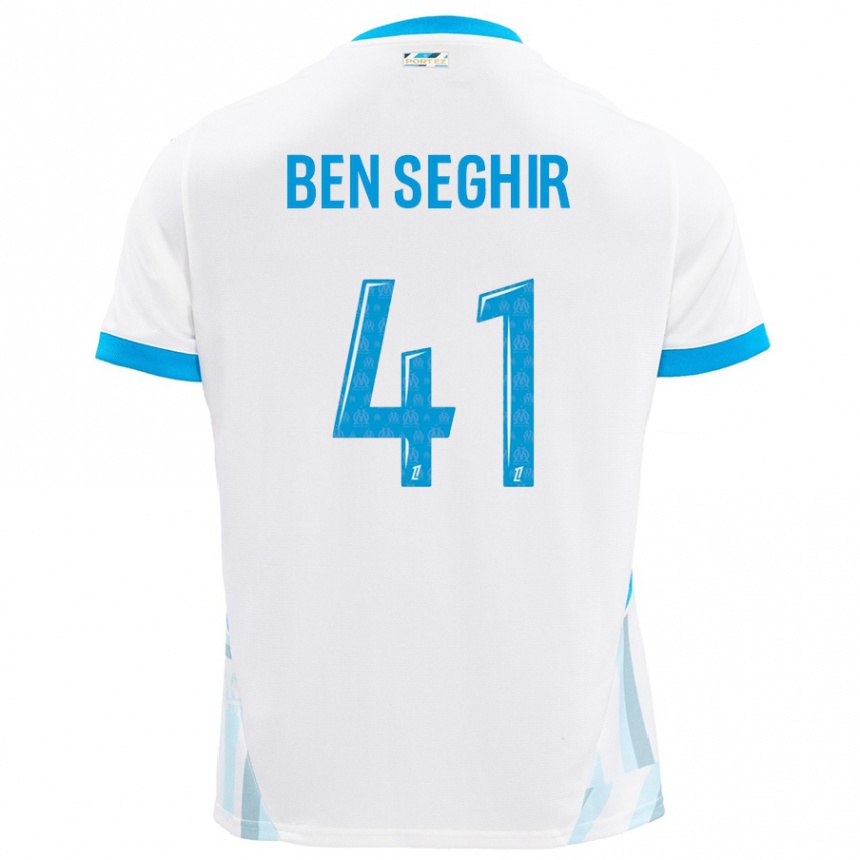 Men Football Salim Ben Seghir #41 White Sky Blue Home Jersey 2024/25 T-Shirt Uk