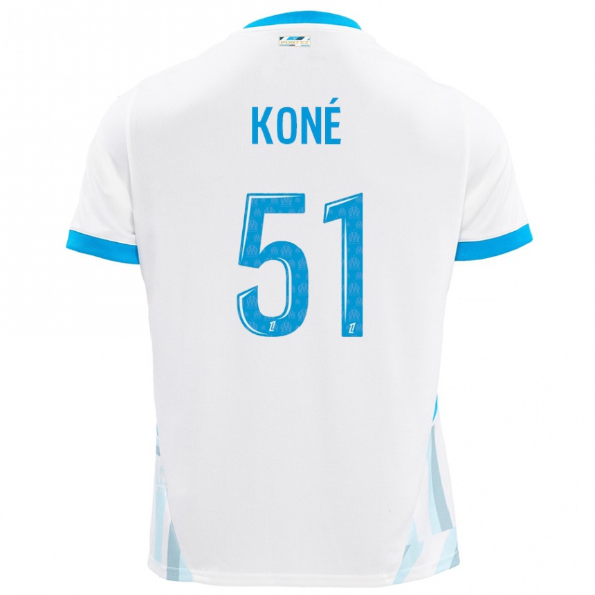 Men Football Ismaël Koné #51 White Sky Blue Home Jersey 2024/25 T-Shirt Uk