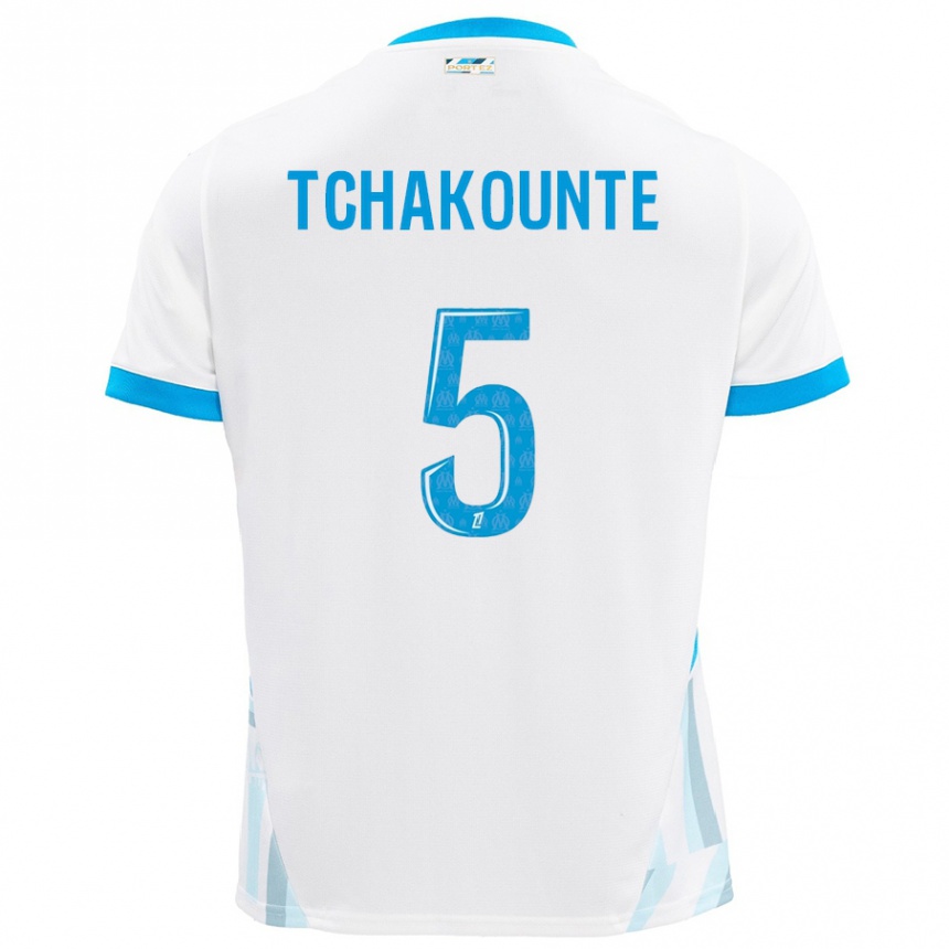 Men Football Annaëlle Tchakounté #5 White Sky Blue Home Jersey 2024/25 T-Shirt Uk