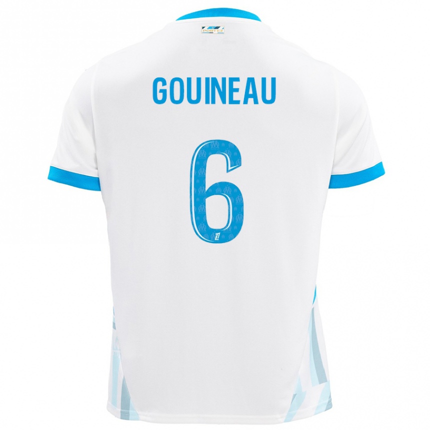 Men Football Coline Gouineau #6 White Sky Blue Home Jersey 2024/25 T-Shirt Uk