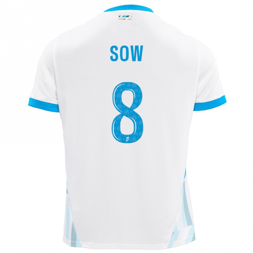 Men Football Mbayang Sow #8 White Sky Blue Home Jersey 2024/25 T-Shirt Uk