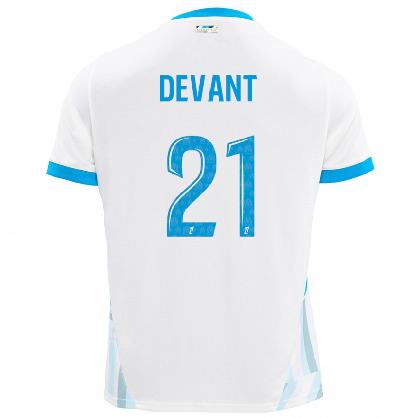 Men Football Caroline Devant #21 White Sky Blue Home Jersey 2024/25 T-Shirt Uk