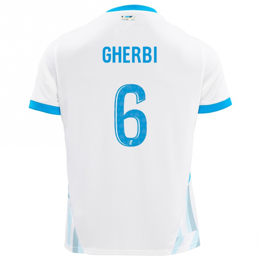 Men Football Candice Gherbi #6 White Sky Blue Home Jersey 2024/25 T-Shirt Uk