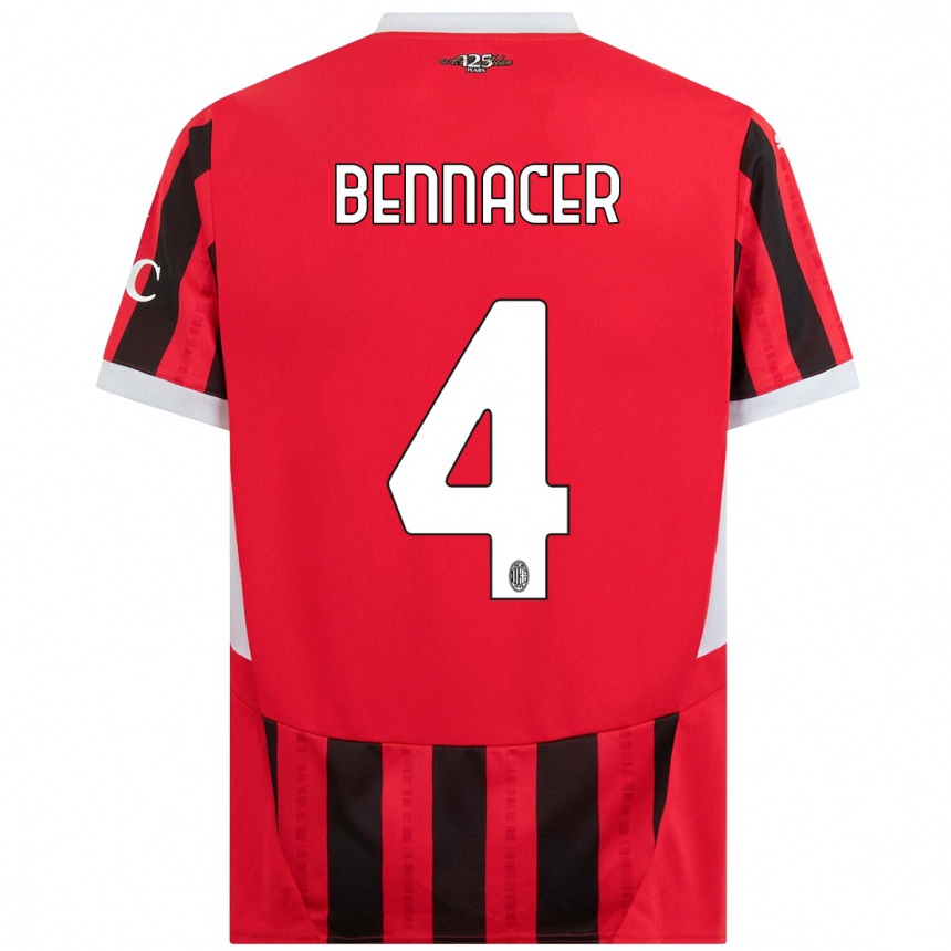 Men Football Ismael Bennacer #4 Red Black Home Jersey 2024/25 T-Shirt Uk