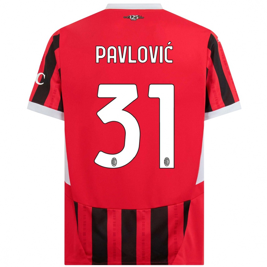 Men Football Strahinja Pavlović #31 Red Black Home Jersey 2024/25 T-Shirt Uk