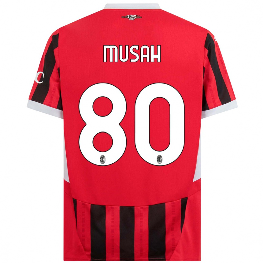 Men Football Yunus Musah #80 Red Black Home Jersey 2024/25 T-Shirt Uk