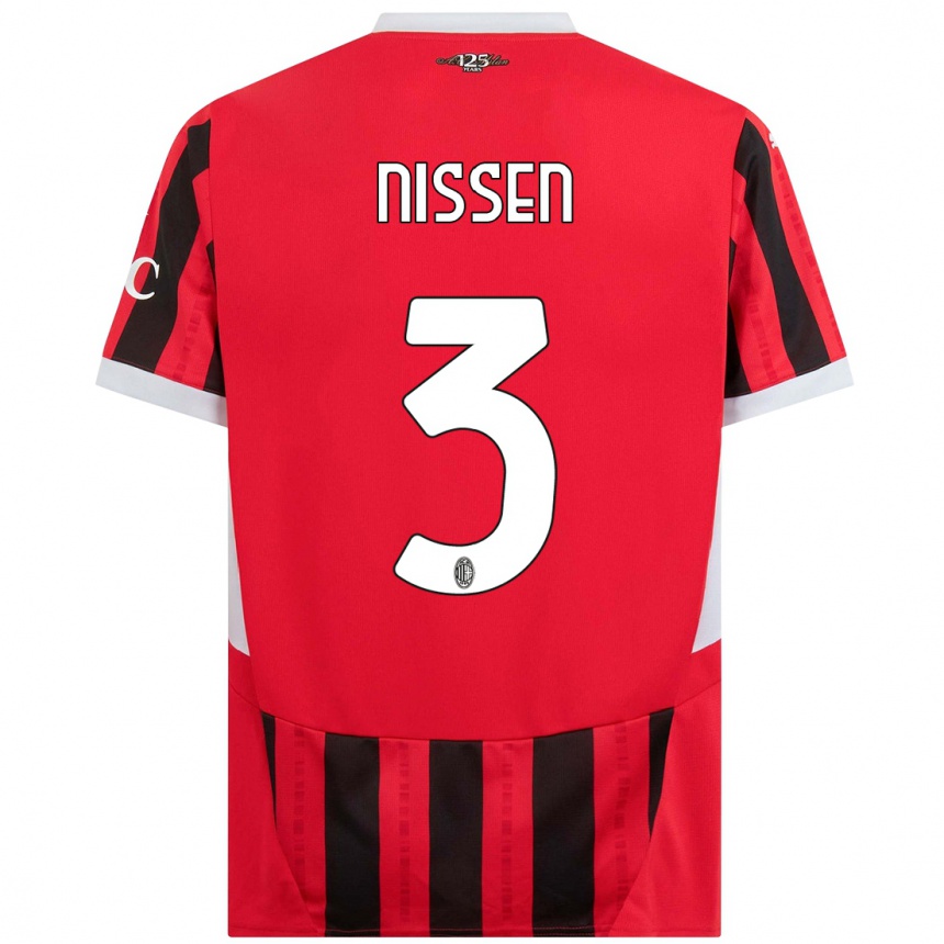 Men Football Fredrik Nissen #3 Red Black Home Jersey 2024/25 T-Shirt Uk