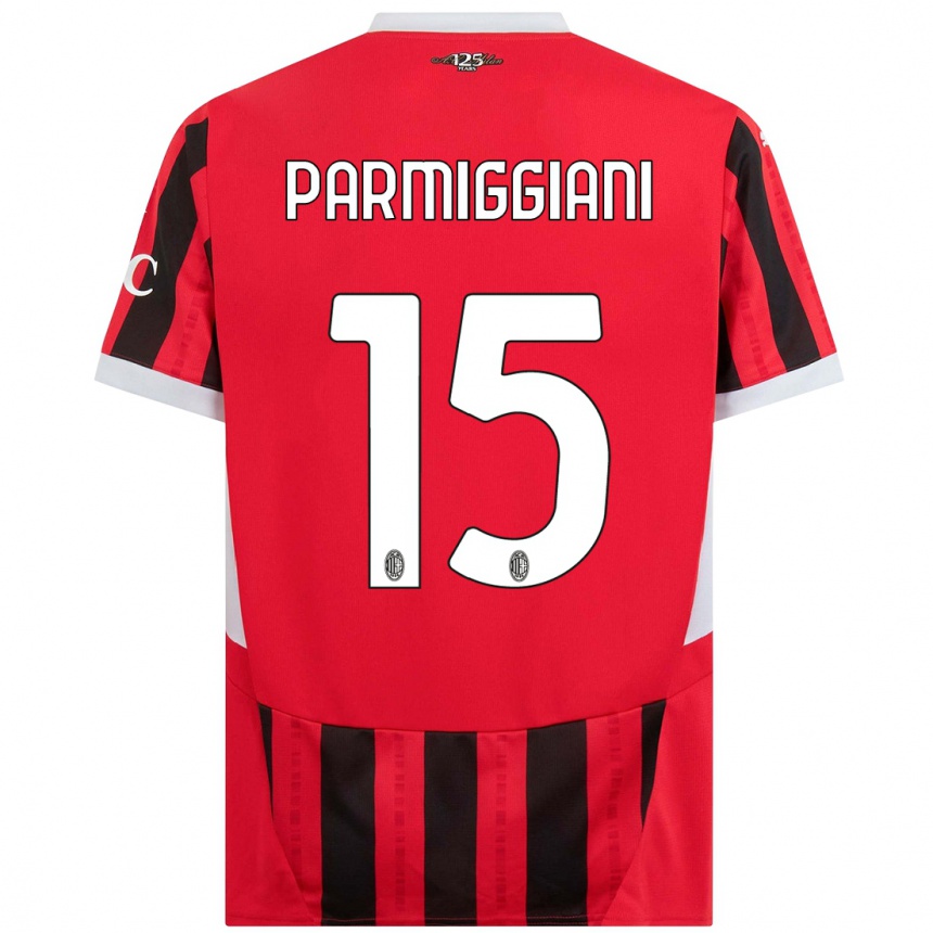 Men Football Pietro Parmiggiani #15 Red Black Home Jersey 2024/25 T-Shirt Uk