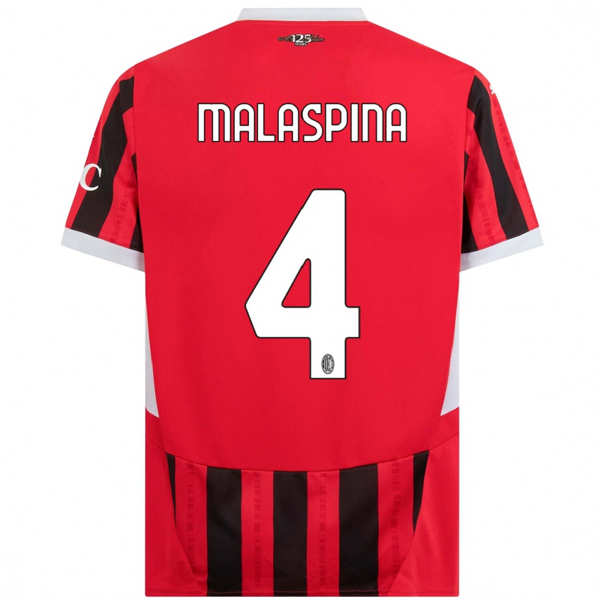 Men Football Mattia Malaspina #4 Red Black Home Jersey 2024/25 T-Shirt Uk