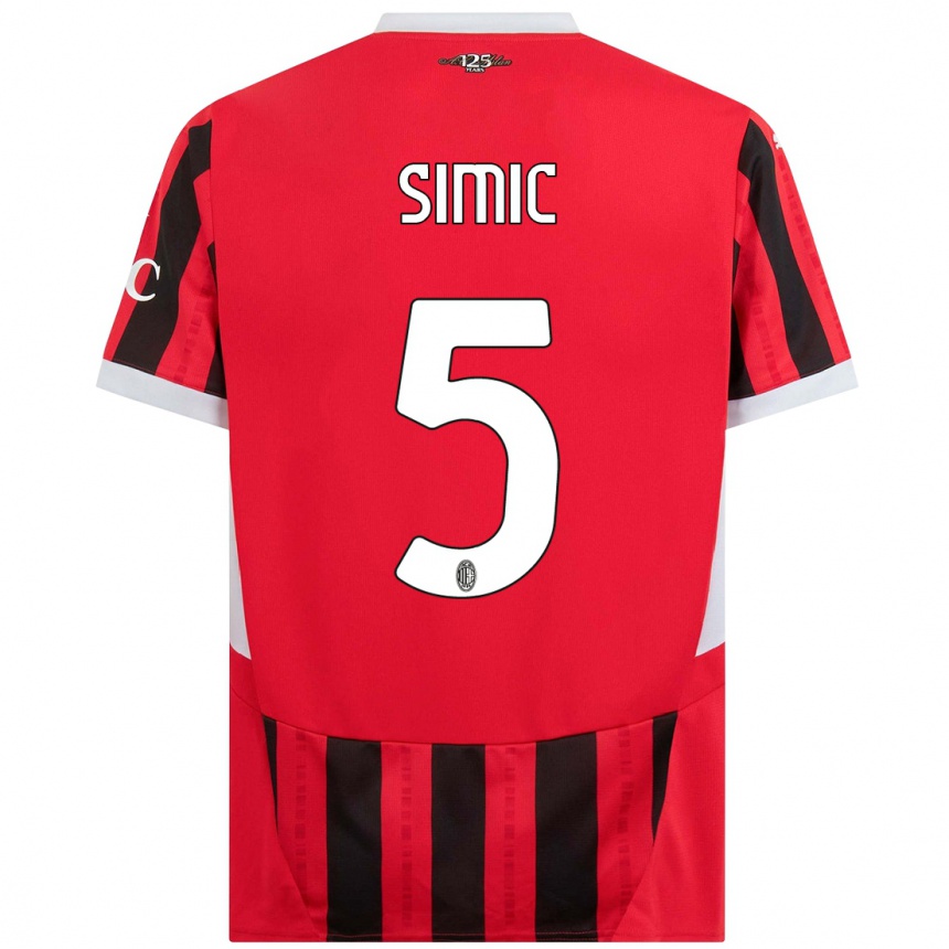 Men Football Jan-Carlo Simic #5 Red Black Home Jersey 2024/25 T-Shirt Uk