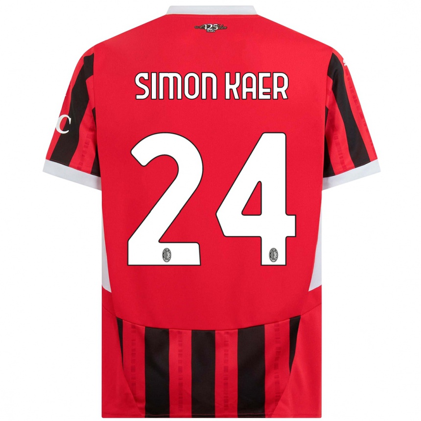 Men Football Simon Kaer #24 Red Black Home Jersey 2024/25 T-Shirt Uk