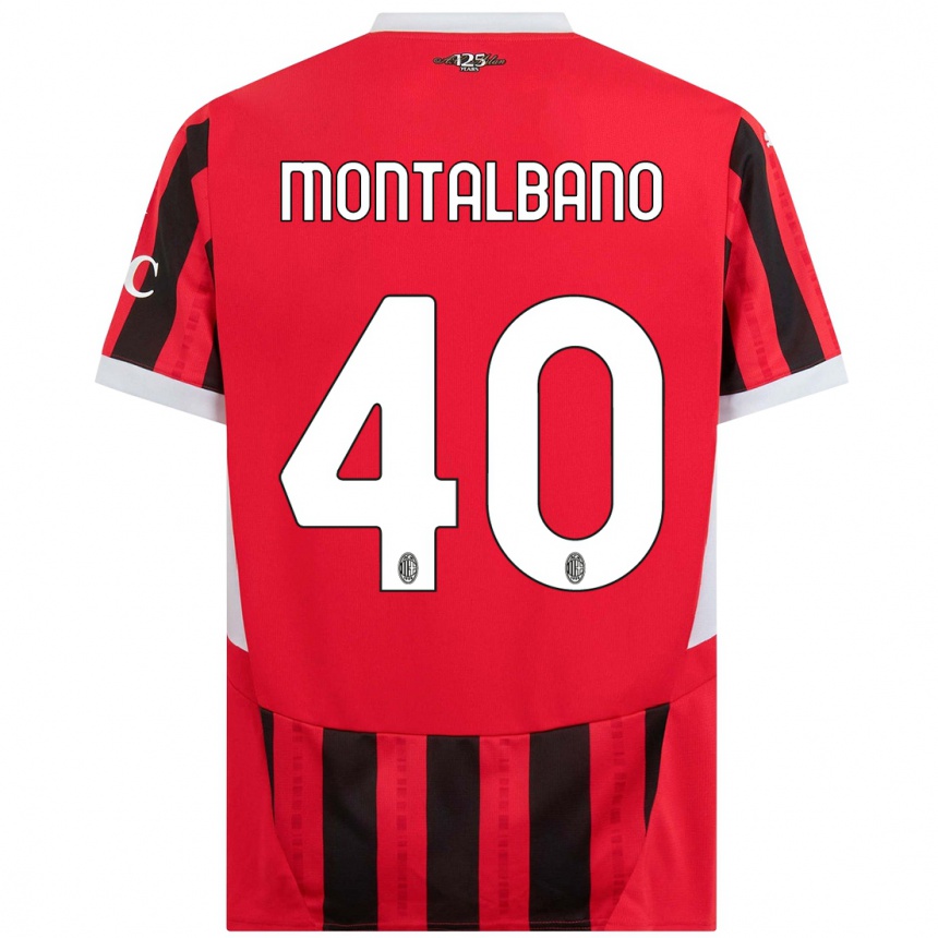 Men Football Nicolo Montalbano #40 Red Black Home Jersey 2024/25 T-Shirt Uk