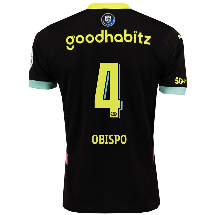 Men Football Armando Obispo #4 Black Yellow Away Jersey 2024/25 T-Shirt Uk