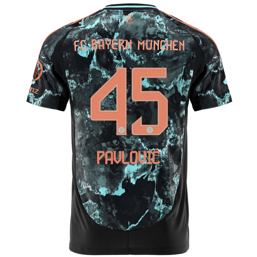 Men Football Aleksandar Pavlovic #45 Black Away Jersey 2024/25 T-Shirt Uk