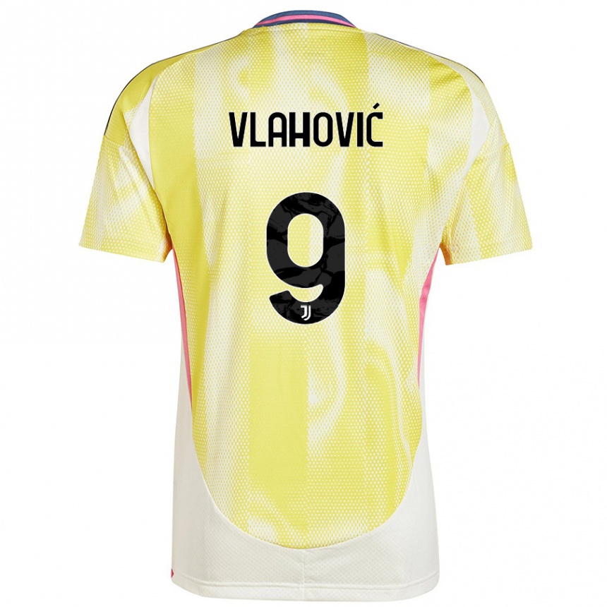 Men Football Dusan Vlahovic #9 Solar Yellow Away Jersey 2024/25 T-Shirt Uk