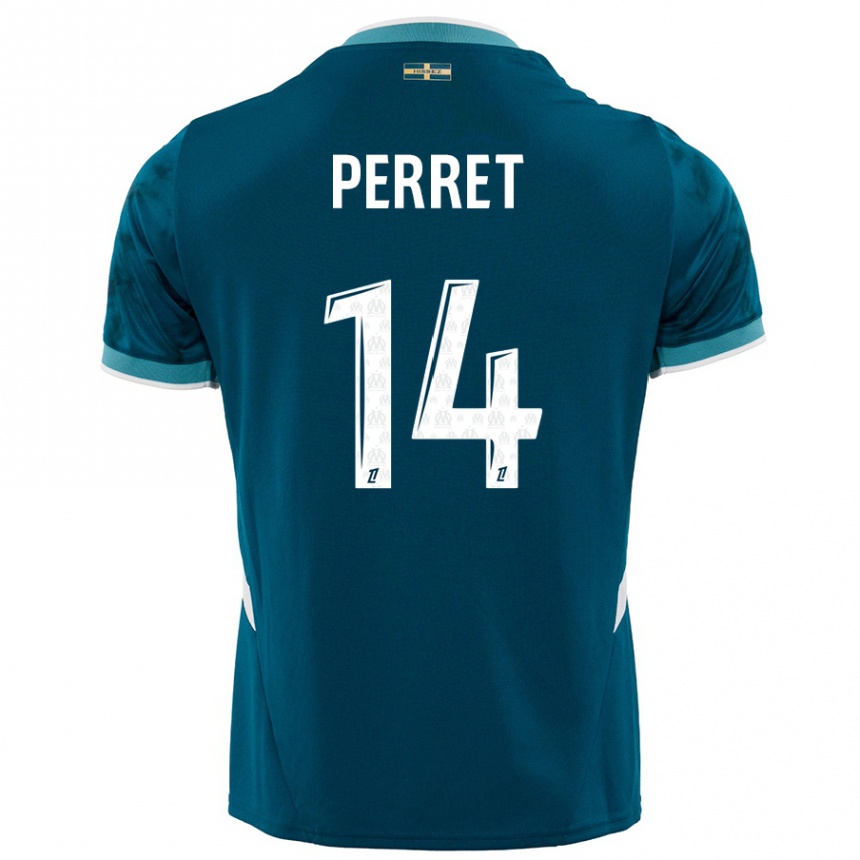 Men Football Jenny Perret #14 Turquoise Blue Away Jersey 2024/25 T-Shirt Uk