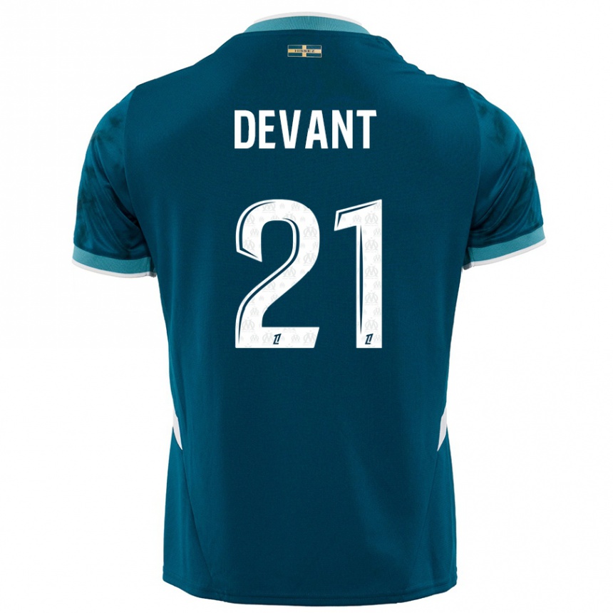 Men Football Caroline Devant #21 Turquoise Blue Away Jersey 2024/25 T-Shirt Uk