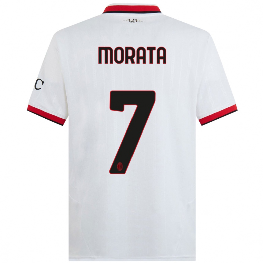 Men Football Alvaro Morata #7 White Black Red Away Jersey 2024/25 T-Shirt Uk