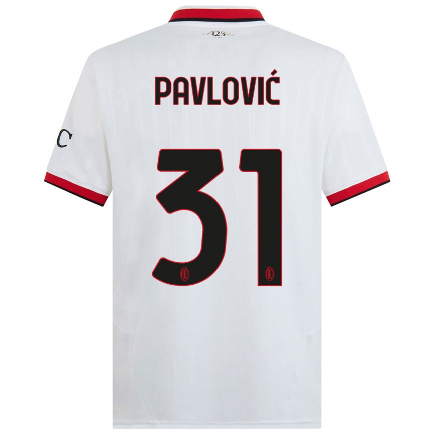 Men Football Strahinja Pavlović #31 White Black Red Away Jersey 2024/25 T-Shirt Uk