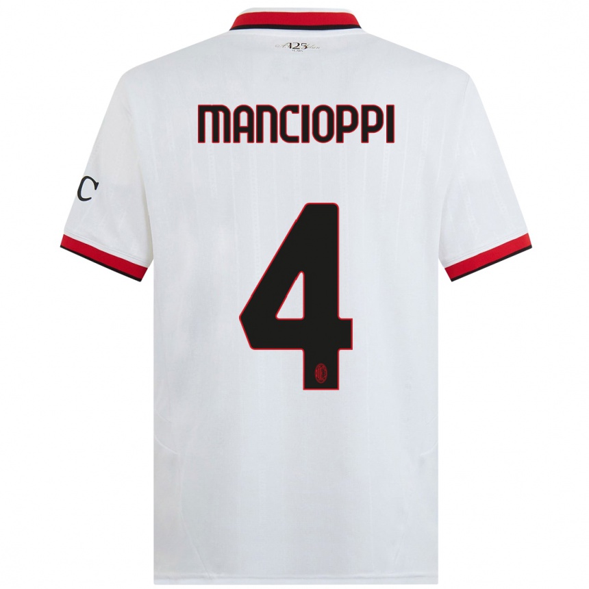 Men Football Tommaso Mancioppi #4 White Black Red Away Jersey 2024/25 T-Shirt Uk