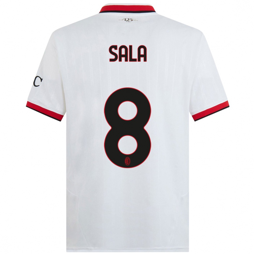 Men Football Emanuele Sala #8 White Black Red Away Jersey 2024/25 T-Shirt Uk