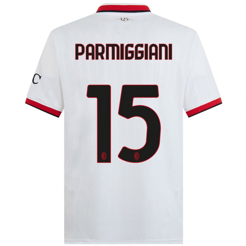 Men Football Pietro Parmiggiani #15 White Black Red Away Jersey 2024/25 T-Shirt Uk