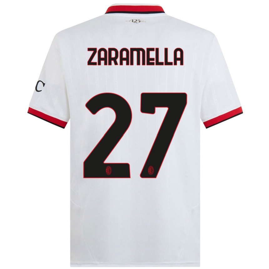 Men Football Mattia Zaramella #27 White Black Red Away Jersey 2024/25 T-Shirt Uk